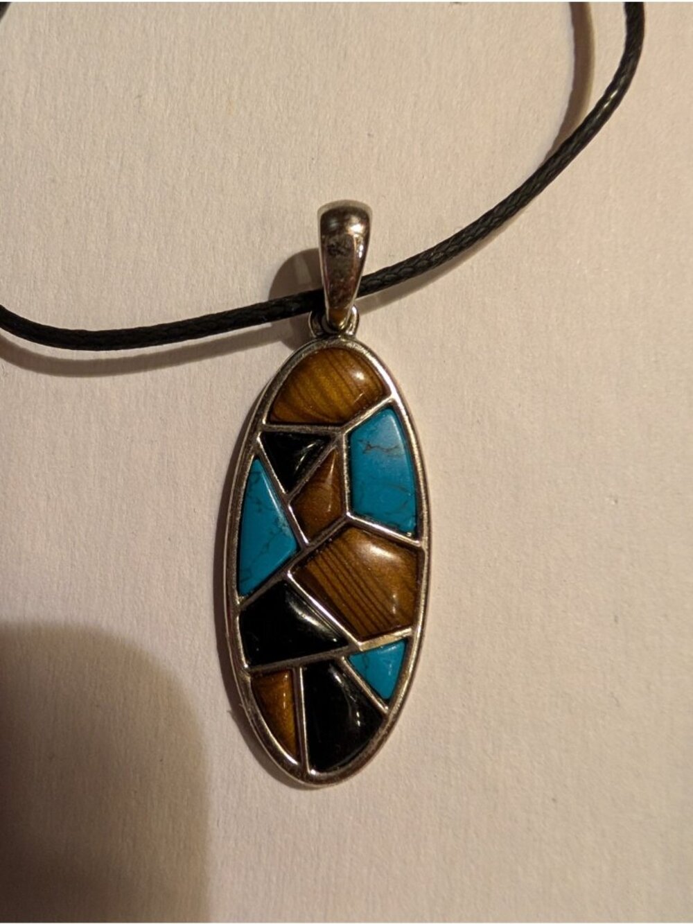Lia Sophia “Matrix” Oval Silver, Resin & Turquoise Pendent Slide
